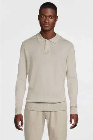 HUGO BOSS Fijngebreide slim fit polo Avac_PL met wol beige