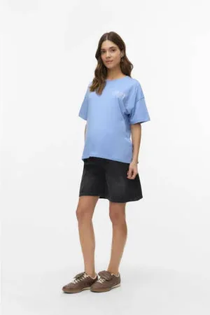 Mama;licious Denim regular waist zwangerschaps denim short zwart