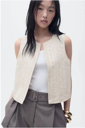 MANGO Linnen gilet broderie