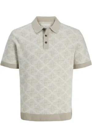 JACK & JONES PREMIUM regular polo fijn gebreid ecru