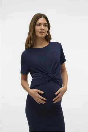 Mama;licious Zwangerschaps top donkerblauw rib gebreid
