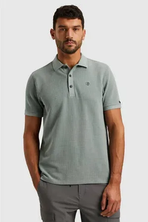 Cast Iron Regular polo met ingebreid patroon blauw