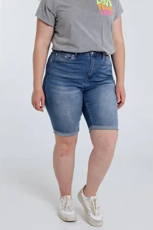 Paprika Denim slim high waist short dark blue denim