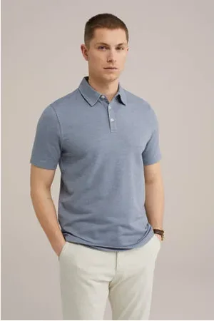 WE Fashion Slim polo met textuur grijsblauw