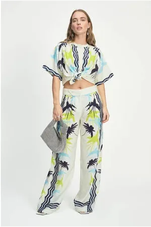 POM Amsterdam Wide leg high waist casual broek wit
