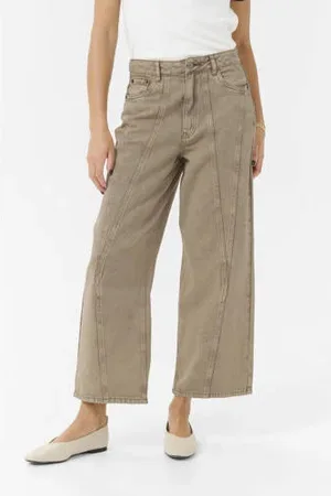 Kaffe X Ellen Hoog high waist wide leg jeans bruin