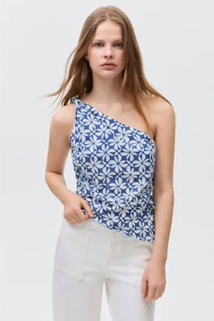 MANGO One shoulder top blauw