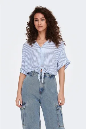 ONLY Blouse ONLPAULA wit/blauw