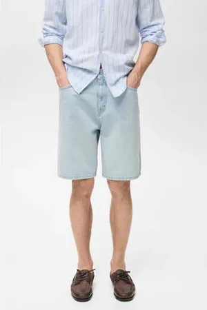MANGO Denim loose short light blue denim