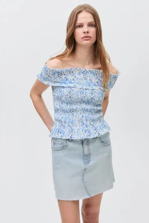 MANGO Off shoulder top blauw