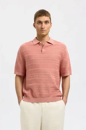SELECTED Regular polo met ingebreid patroon roze