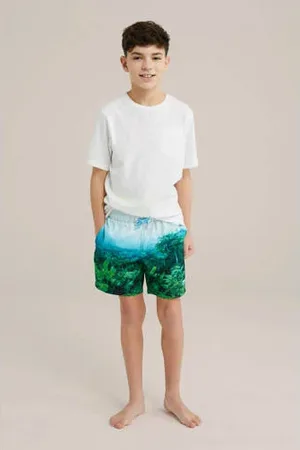 WE Fashion Zwemshort groen/blauw/wit