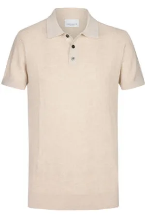Profuomo Regular polo met ingebreid patroon ecru