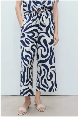 MANGO Wide leg regular waist broek ecru
