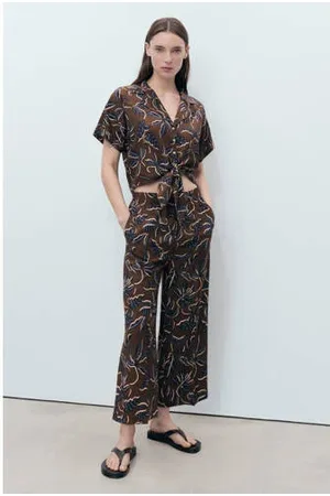 MANGO Wide leg regular waist broek bruin