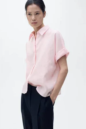 MANGO Linnen blouse roze