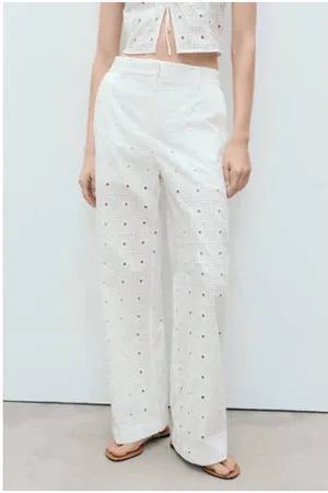 MANGO Wide leg regular waist pantalon crochet