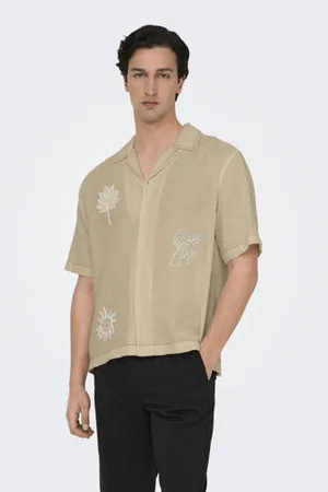 Only & Sons Linnen casual overhemd lichtbruin