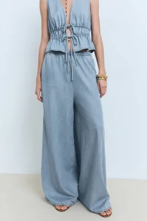 MANGO Denim wide leg regular waist broek