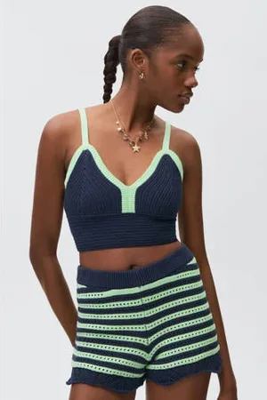 MANGO Cropped top donkerblauw gebreid
