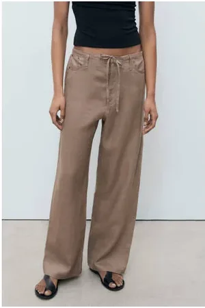 MANGO Linnen wide leg regular waist broek