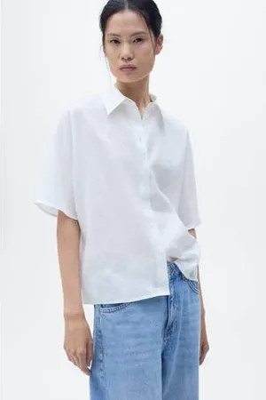 MANGO Linnen blouse wit