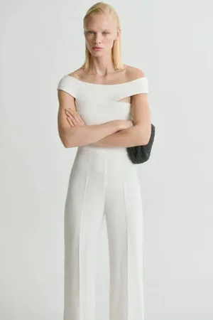 MANGO Straight jumpsuit ecru