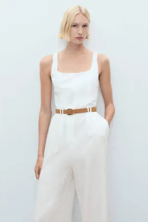 MANGO Wide leg jumpsuit ecru