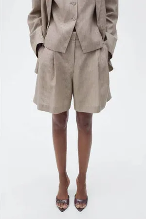 MANGO Wide leg regular waist casual short beige