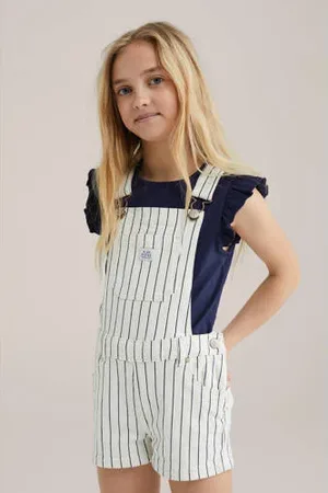 WE Fashion Denim slim tuinbroek ecru