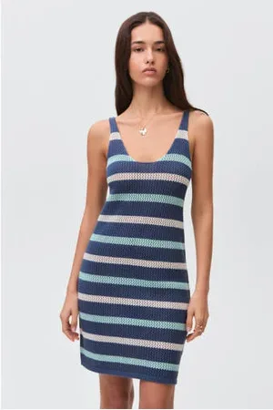 MANGO Korte jurk grof gebreid donkerblauw