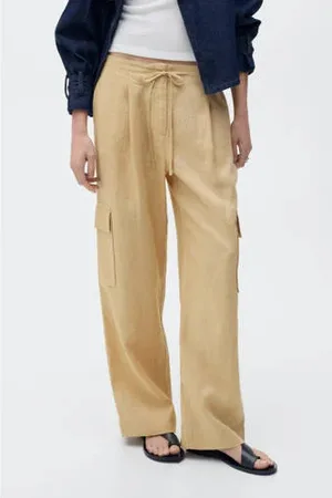 MANGO Linnen wide leg cargo broek