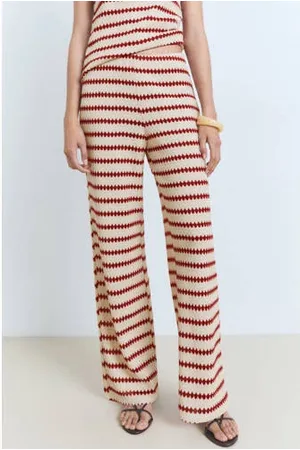 MANGO Wide leg high waist casual broek gebreid