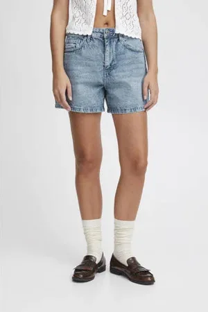 Ichi Regular waist denim short medium blue denim
