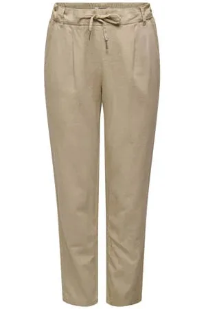 ONLY Cropped high waist slim fit broek ONLCARO met linnen beige