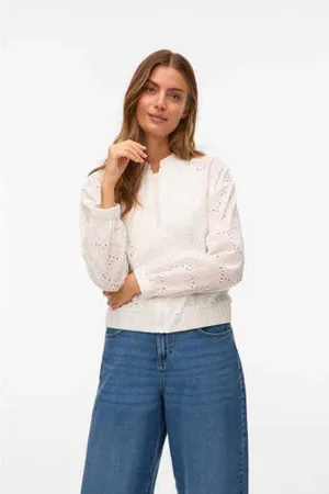 VERO MODA Bomberjack broderie wit