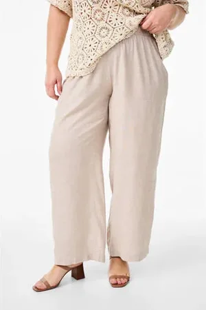 Zizzi Linnen wide leg high waist broek