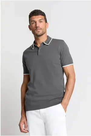 No Excess Regular polo fijn gebreid grijs
