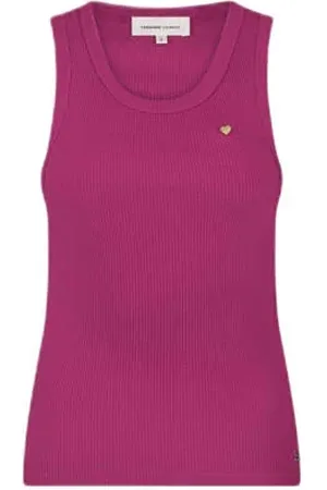 Fabienne Chapot Mouwloze top roze rib gebreid