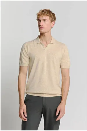No Excess Linnen regular polo fijn gebreid beige