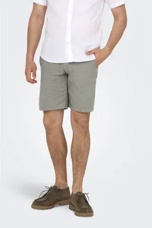 Only & Sons Linnen regular chino short ONSMARK grijs
