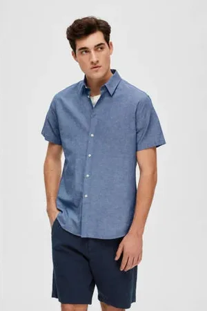 SELECTED Linnen casual overhemd blauw