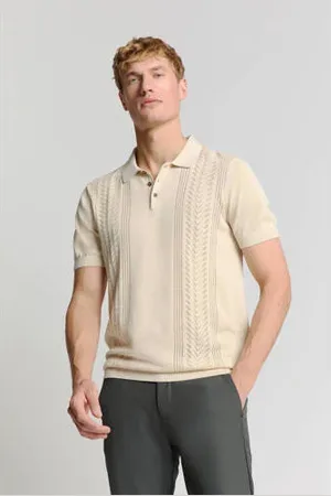 No Excess Regular polo met ingebreid patroon beige