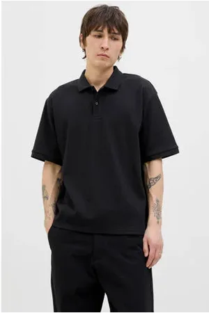 JACK & JONES PREMIUM relaxed polo met ingebreid patroon zwart