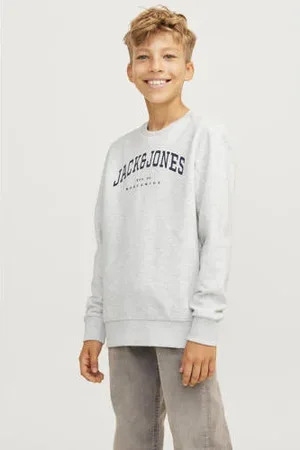 JACK & JONES JUNIOR sweater JJECALEB met logo wit melange