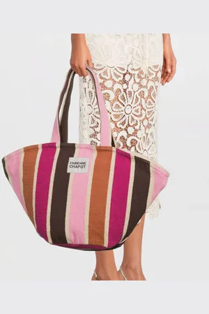 Fabienne Chapot Gestreepte shopper River Bag roze/bruin