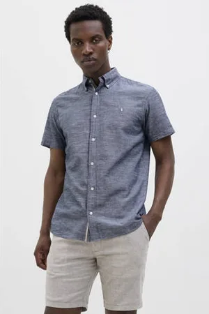 JACK & JONES PREMIUM linnen casual overhemd donkerblauw