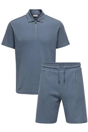 Only & Sons Regular polo en short met textuur blauw