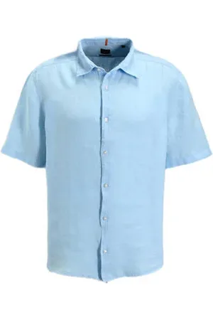 HUGO BOSS Linnen casual overhemd blauw