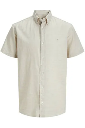 JACK & JONES PREMIUM linnen casual overhemd ecru
